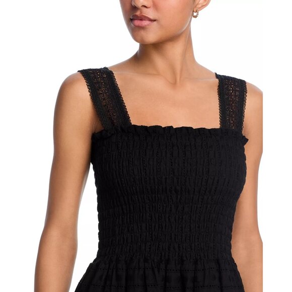 350$ Waimari Square Neck Leah Smocked Bodice Mini Dress Women's Size L Black - Picture 2 of 2